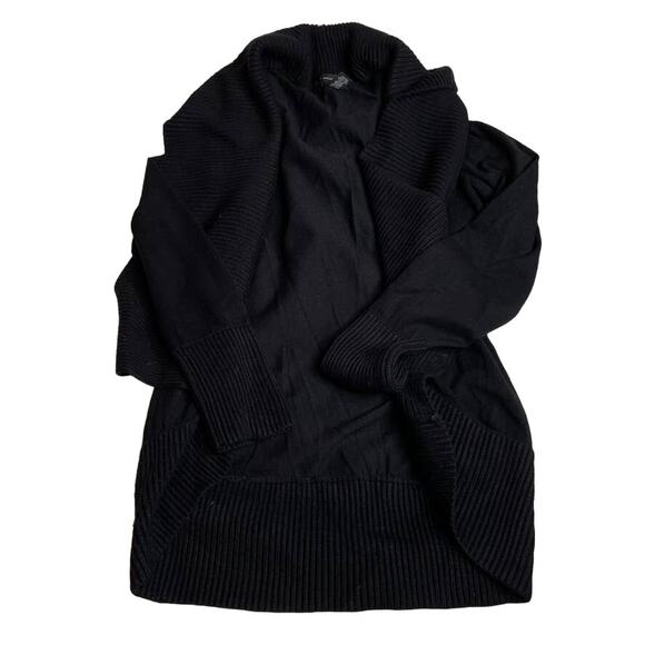 INTERNATIONAL CONCEPTS Ribbed Flyaway Black Sweater Cardigan Medium - Picture 1 of 3